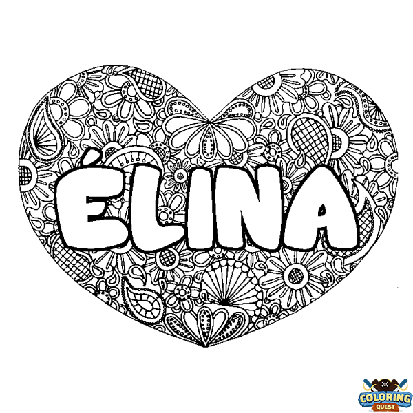 Coloring page first name &Eacute;LINA - Heart mandala background