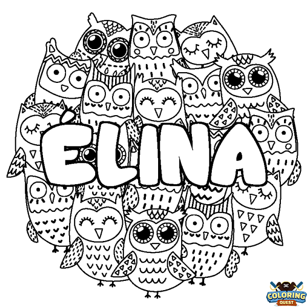Coloring page first name &Eacute;LINA - Owls background