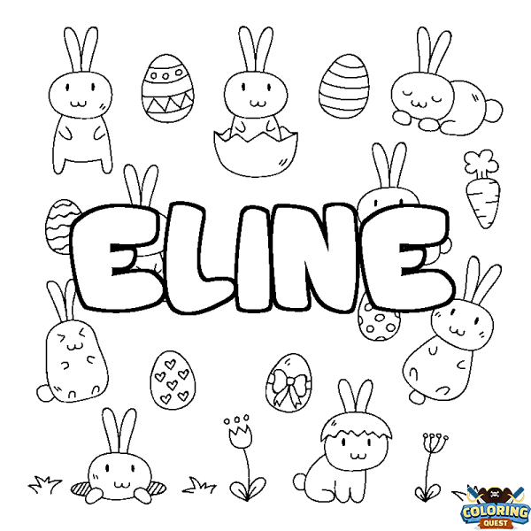 Coloring page first name ELINE - Easter background