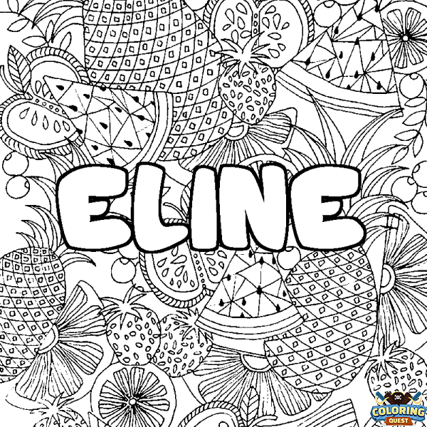 Coloring page first name ELINE - Fruits mandala background