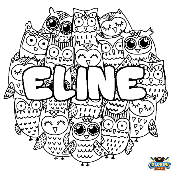 Coloring page first name ELINE - Owls background