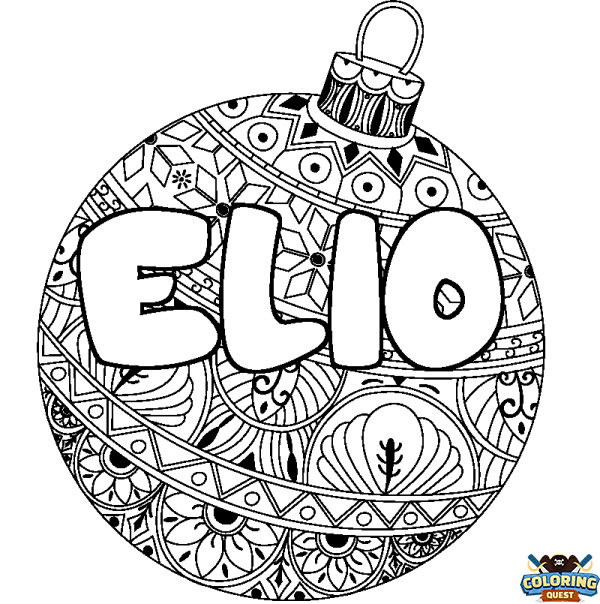 Coloring page first name ELIO - Christmas tree bulb background