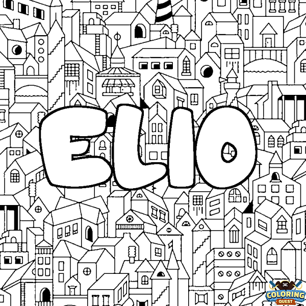 Coloring page first name ELIO - City background