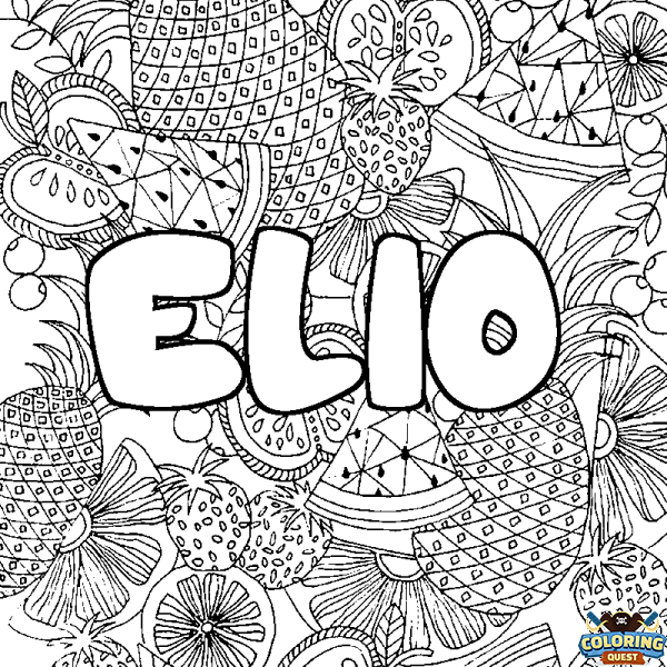 Coloring page first name ELIO - Fruits mandala background