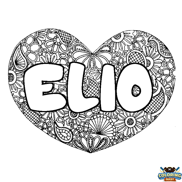 Coloring page first name ELIO - Heart mandala background