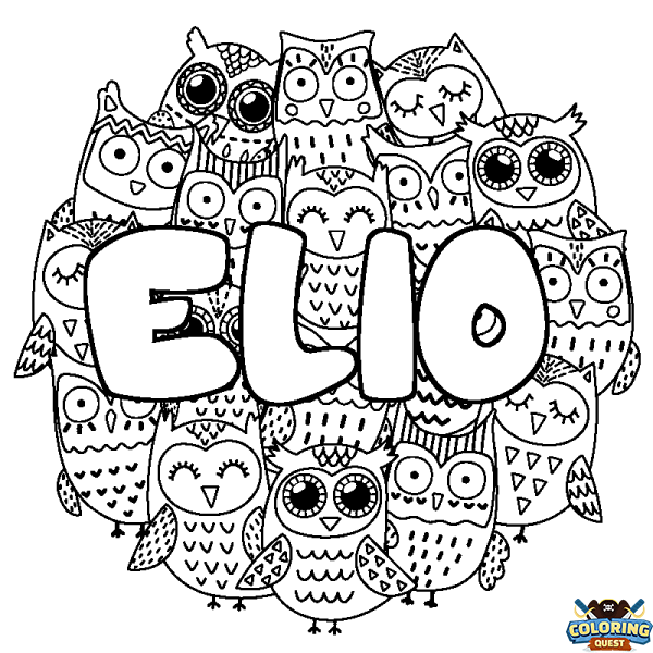 Coloring page first name ELIO - Owls background