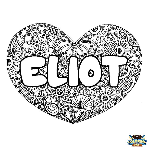 Coloring page first name ELIOT - Heart mandala background