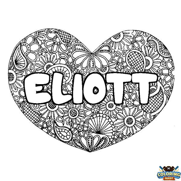 Coloring page first name ELIOTT - Heart mandala background
