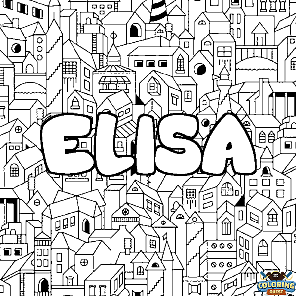 Coloring page first name ELISA - City background