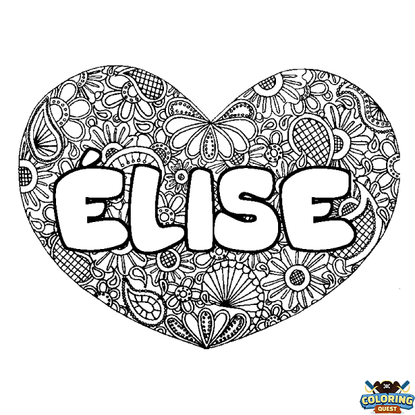 Coloring page first name &Eacute;LISE - Heart mandala background