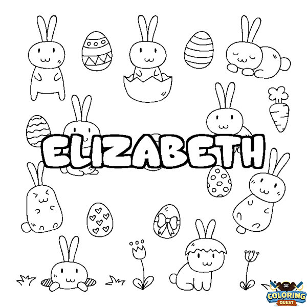 Coloring page first name ELIZABETH - Easter background