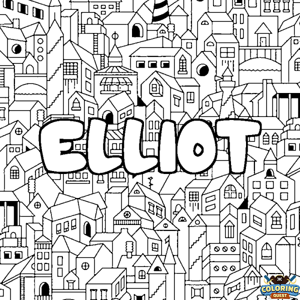 Coloring page first name ELLIOT - City background