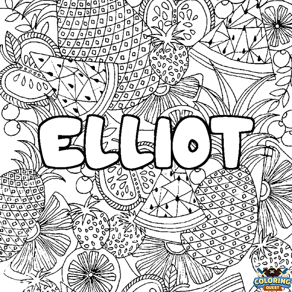 Coloring page first name ELLIOT - Fruits mandala background