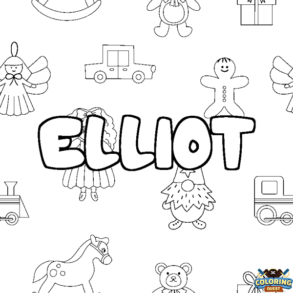 Coloring page first name ELLIOT - Toys background