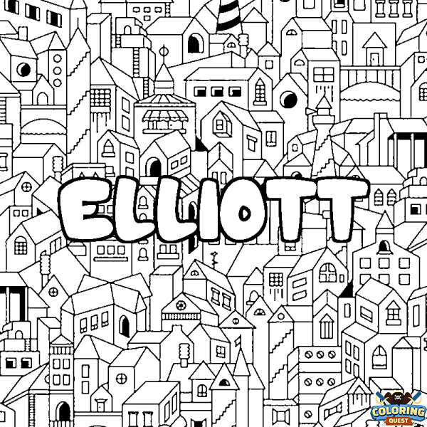 Coloring page first name ELLIOTT - City background