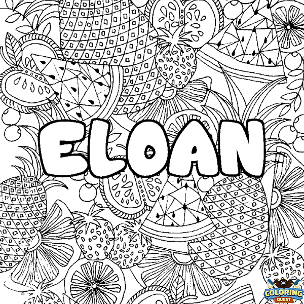 Coloring page first name ELOAN - Fruits mandala background