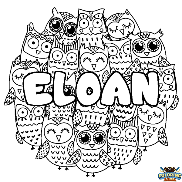 Coloring page first name ELOAN - Owls background