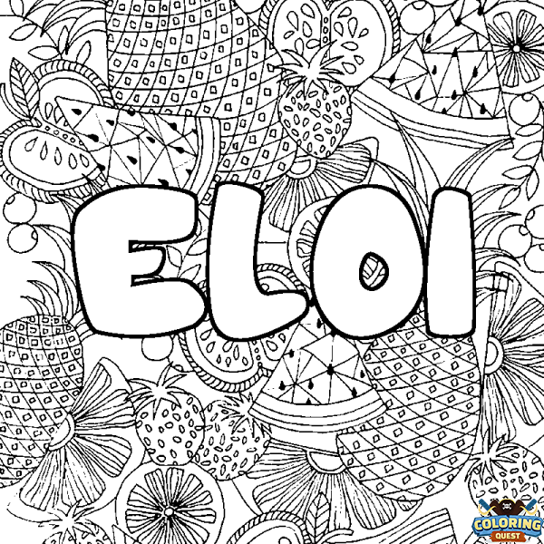 Coloring page first name ELOI - Fruits mandala background