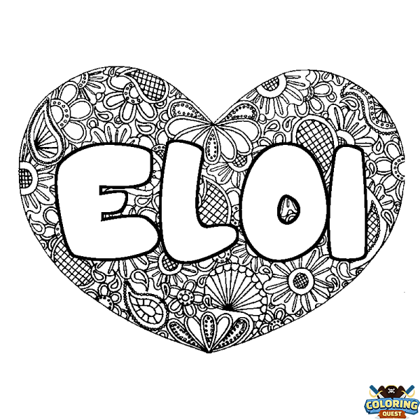 Coloring page first name ELOI - Heart mandala background