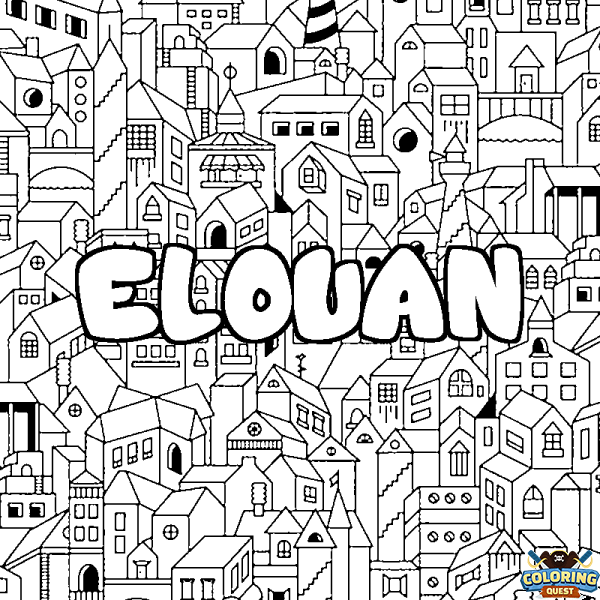 Coloring page first name ELOUAN - City background