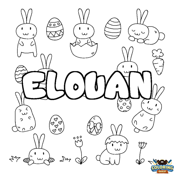 Coloring page first name ELOUAN - Easter background