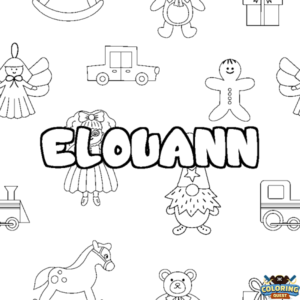 Coloring page first name ELOUANN - Toys background