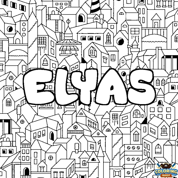 Coloring page first name ELYAS - City background