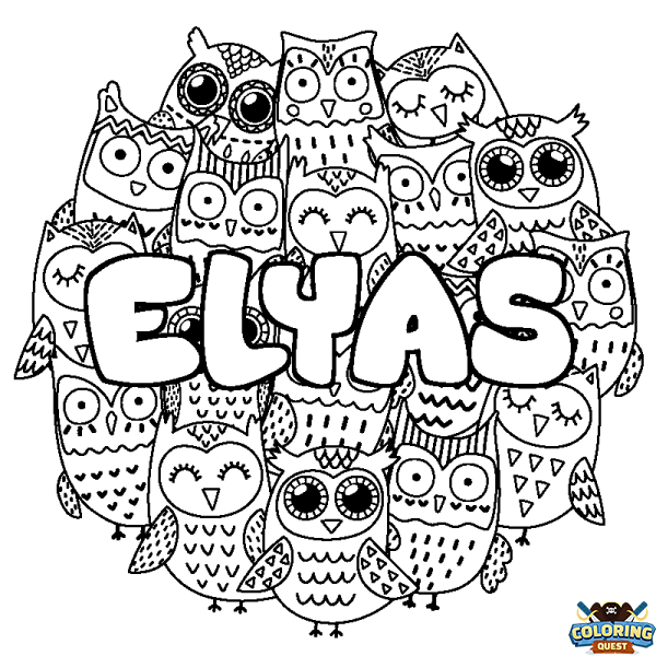 Coloring page first name ELYAS - Owls background