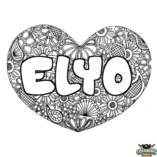 Coloring page first name ELYO - Heart mandala background