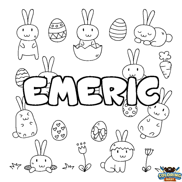 Coloring page first name EMERIC - Easter background
