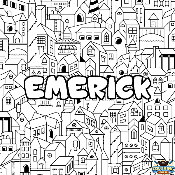 Coloring page first name EMERICK - City background