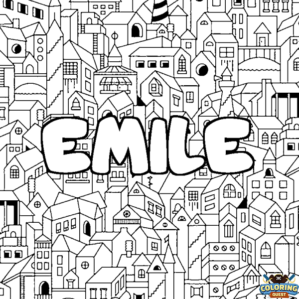 Coloring page first name EMILE - City background