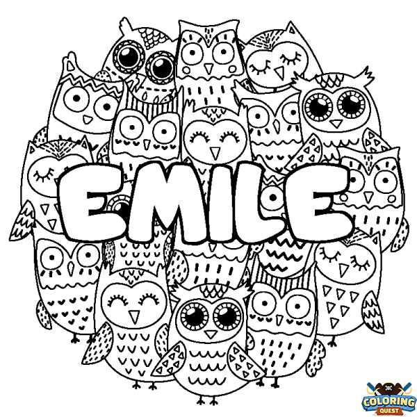 Coloring page first name EMILE - Owls background