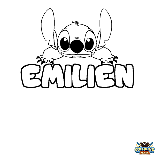 Coloring page first name EMILIEN - Stitch background