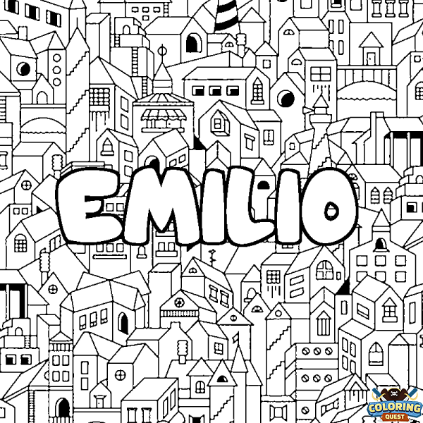 Coloring page first name EMILIO - City background