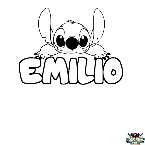 Coloring page first name EMILIO - Stitch background