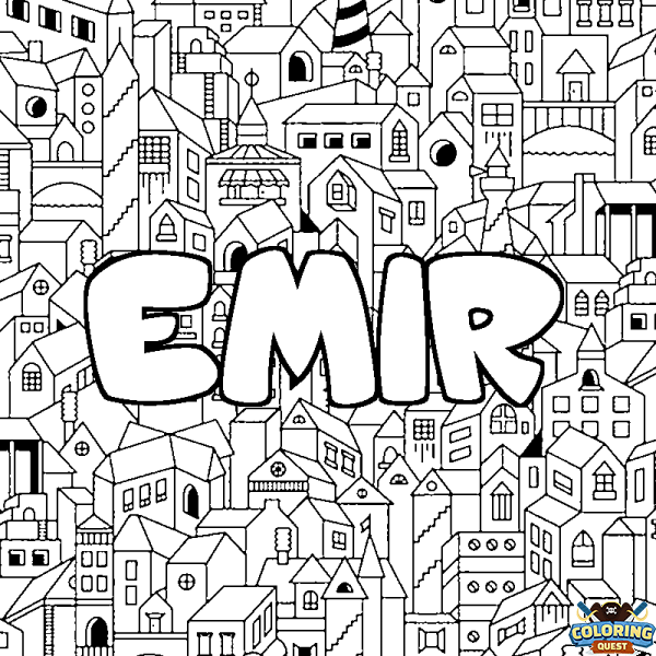 Coloring page first name EMIR - City background