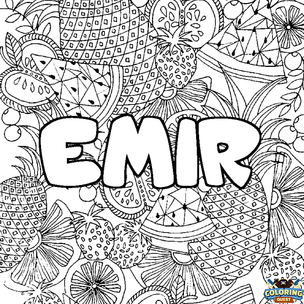 Coloring page first name EMIR - Fruits mandala background
