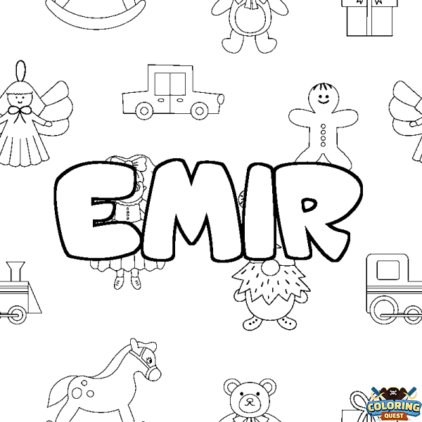 Coloring page first name EMIR - Toys background