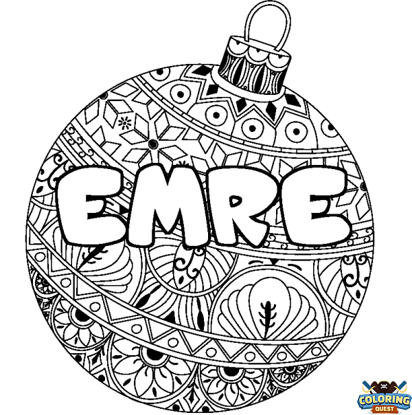 Coloring page first name EMRE - Christmas tree bulb background
