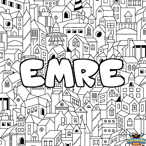 Coloring page first name EMRE - City background