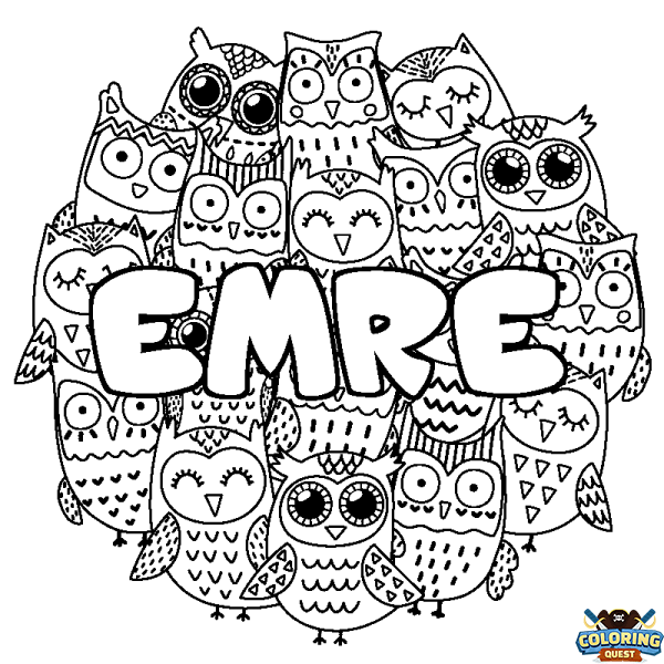 Coloring page first name EMRE - Owls background