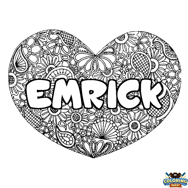 Coloring page first name EMRICK - Heart mandala background