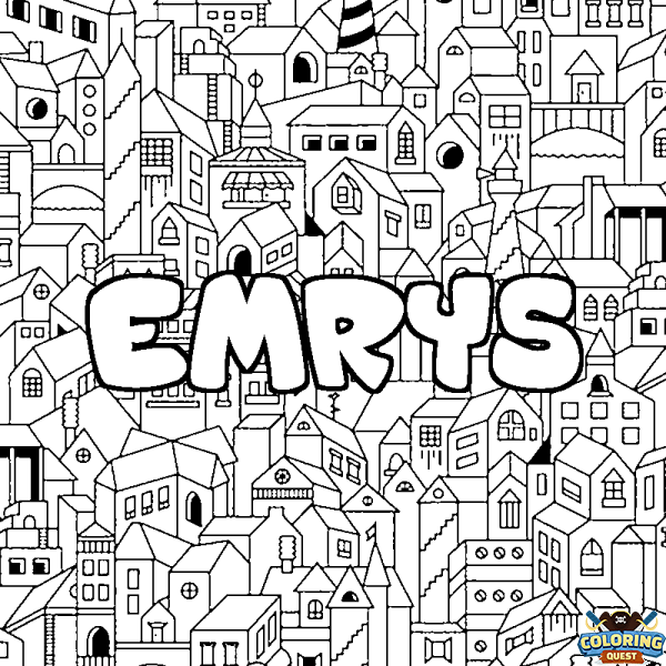 Coloring page first name EMRYS - City background