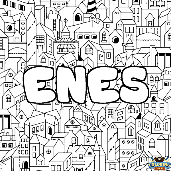 Coloring page first name ENES - City background