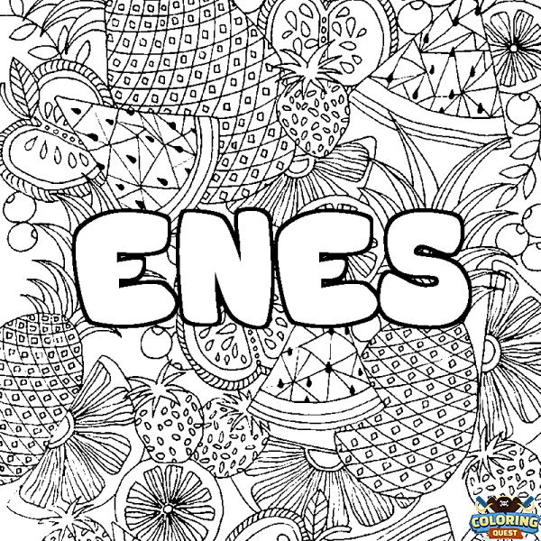 Coloring page first name ENES - Fruits mandala background