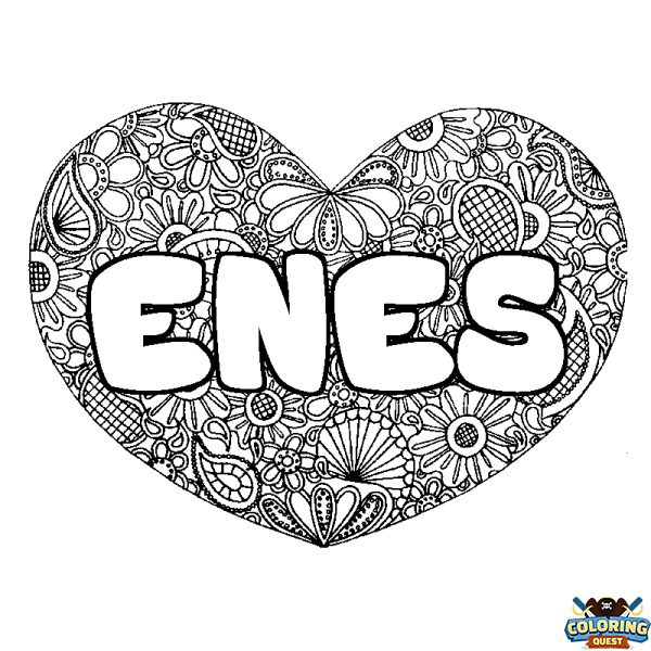 Coloring page first name ENES - Heart mandala background