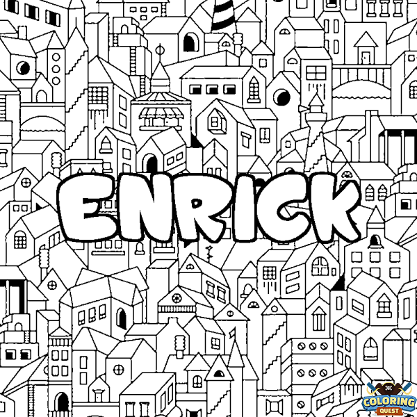 Coloring page first name ENRICK - City background
