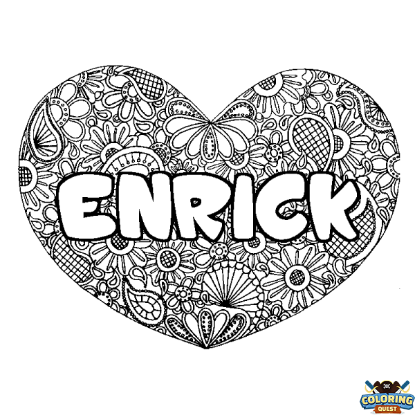 Coloring page first name ENRICK - Heart mandala background