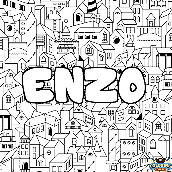 Coloring page first name ENZO - City background